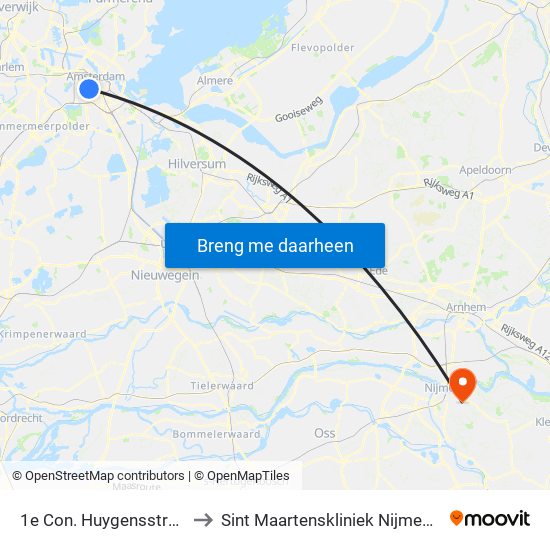1e Con. Huygensstraat to Sint Maartenskliniek Nijmegen map