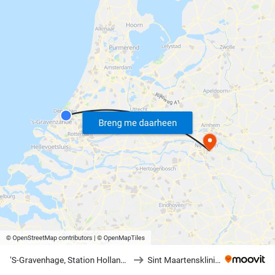 'S-Gravenhage, Station Hollands Spoor (Perron A) to Sint Maartenskliniek Nijmegen map