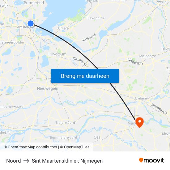 Noord to Sint Maartenskliniek Nijmegen map