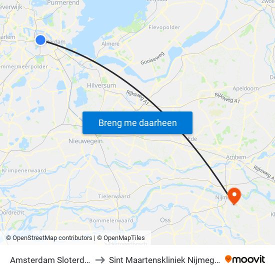Amsterdam Sloterdijk to Sint Maartenskliniek Nijmegen map