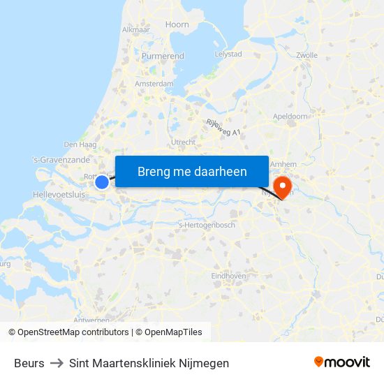 Beurs to Sint Maartenskliniek Nijmegen map