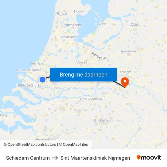 Schiedam Centrum to Sint Maartenskliniek Nijmegen map