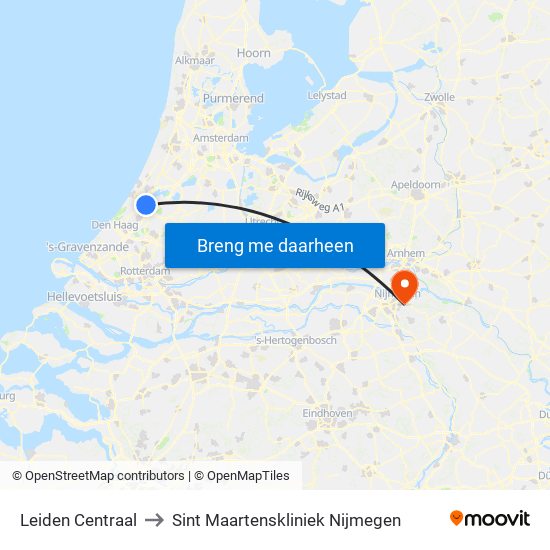 Leiden Centraal to Sint Maartenskliniek Nijmegen map