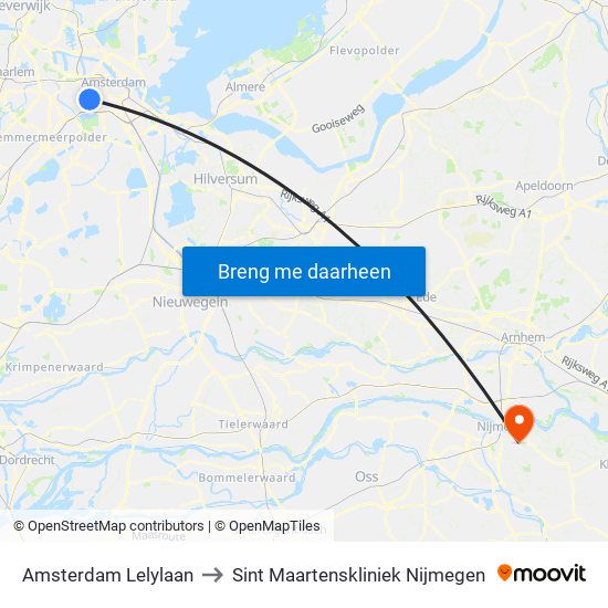 Amsterdam Lelylaan to Sint Maartenskliniek Nijmegen map