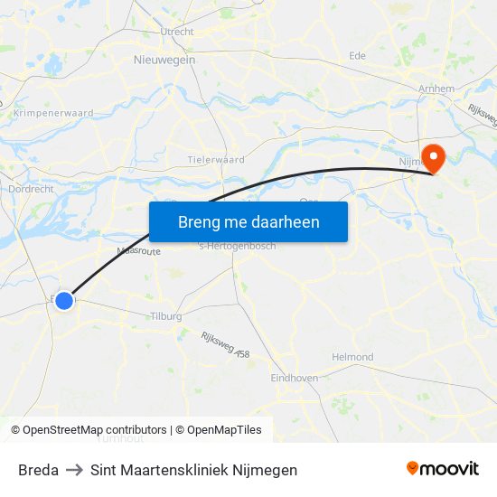 Breda to Sint Maartenskliniek Nijmegen map