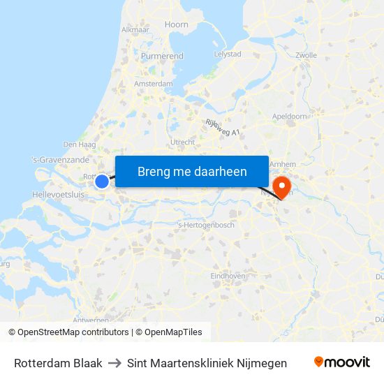 Rotterdam Blaak to Sint Maartenskliniek Nijmegen map