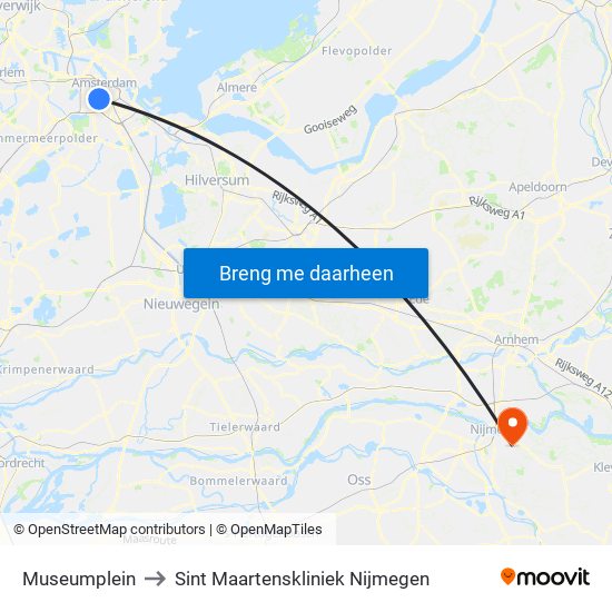 Museumplein to Sint Maartenskliniek Nijmegen map