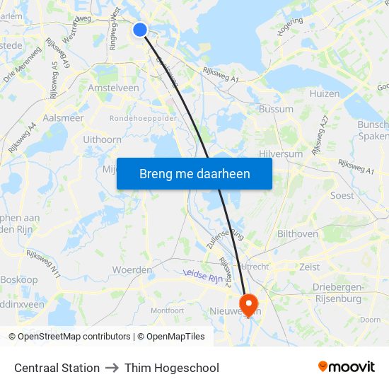 Centraal Station to Thim Hogeschool map