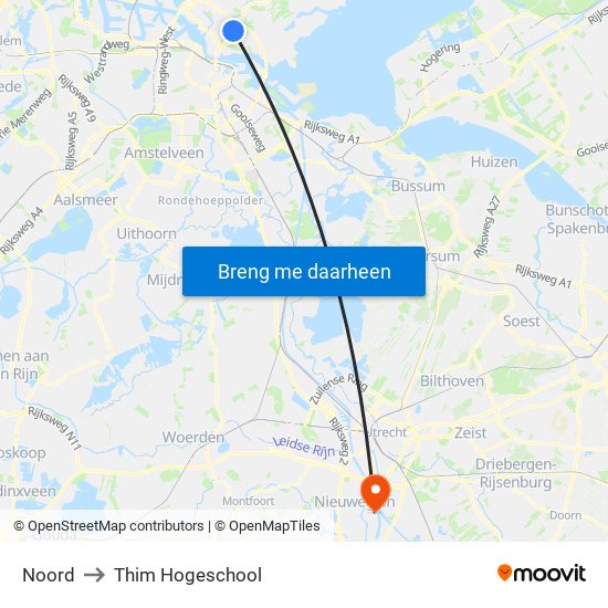 Noord to Thim Hogeschool map