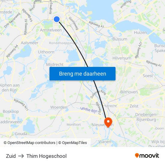 Zuid to Thim Hogeschool map