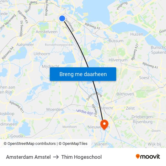 Amsterdam Amstel to Thim Hogeschool map