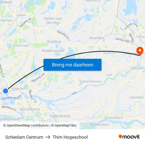 Schiedam Centrum to Thim Hogeschool map