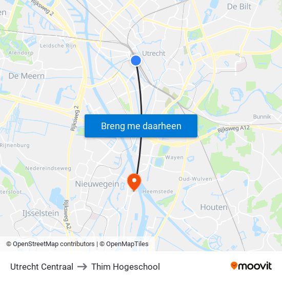 Utrecht Centraal to Thim Hogeschool map