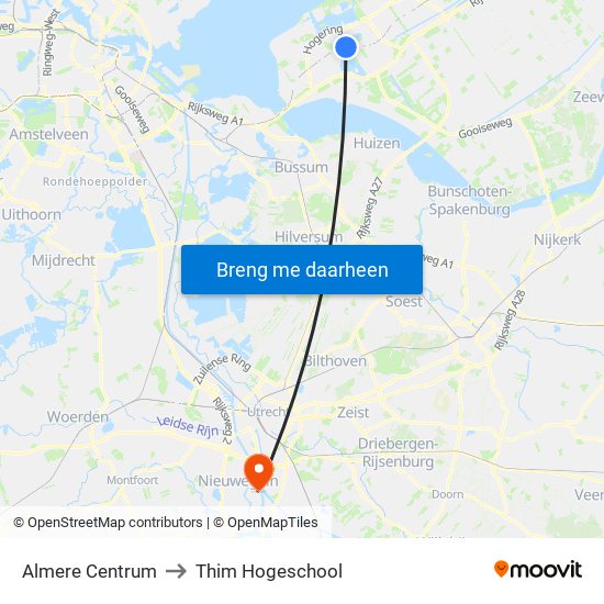 Almere Centrum to Thim Hogeschool map