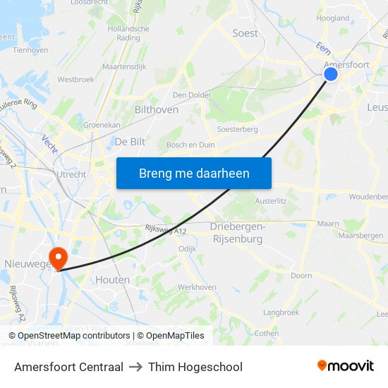Amersfoort Centraal to Thim Hogeschool map