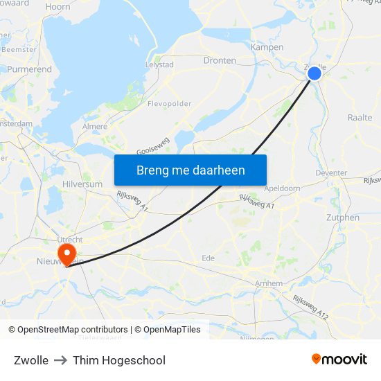 Zwolle to Thim Hogeschool map