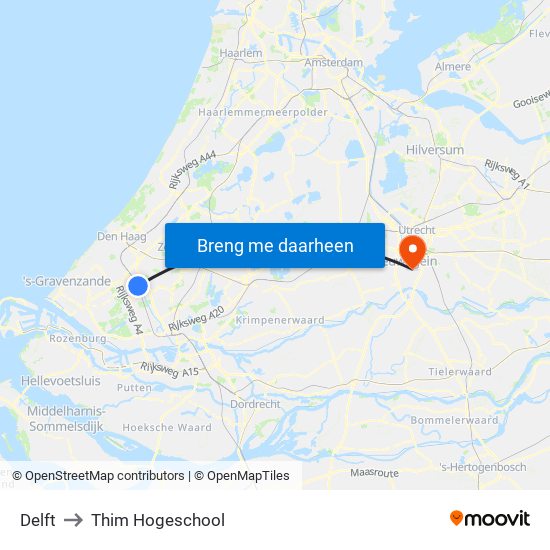 Delft to Thim Hogeschool map