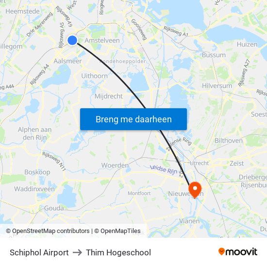 Schiphol Airport to Thim Hogeschool map