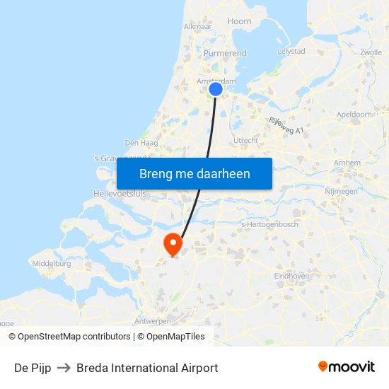 De Pijp to Breda International Airport map