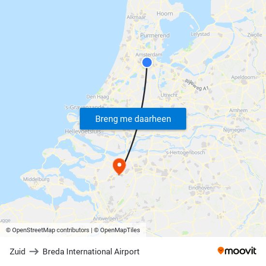 Zuid to Breda International Airport map