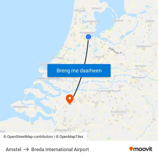 Amstel to Breda International Airport map