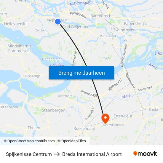 Spijkenisse Centrum to Breda International Airport map