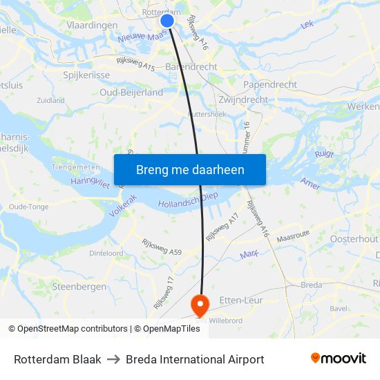 Rotterdam Blaak to Breda International Airport map