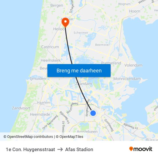 1e Con. Huygensstraat to Afas Stadion map