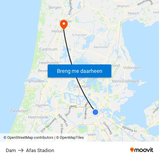 Dam to Afas Stadion map