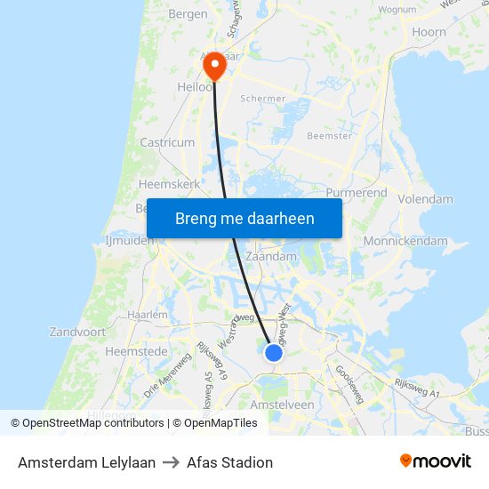 Amsterdam Lelylaan to Afas Stadion map