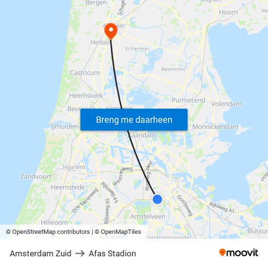 Amsterdam Zuid to Afas Stadion map