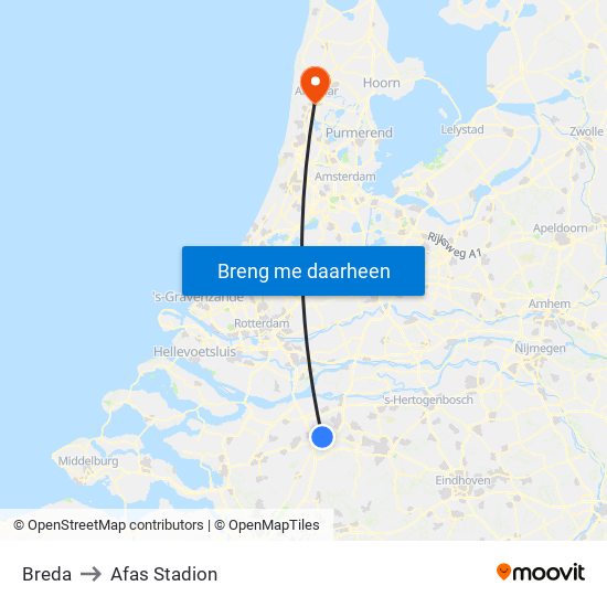 Breda to Afas Stadion map