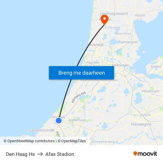 Den Haag Hs to Afas Stadion map