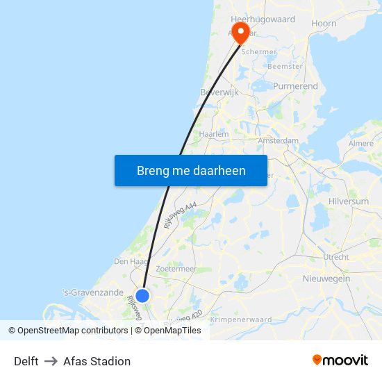 Delft to Afas Stadion map
