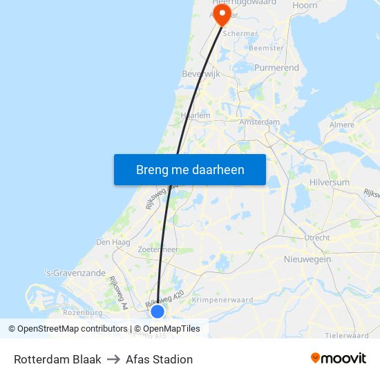 Rotterdam Blaak to Afas Stadion map