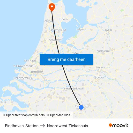 Eindhoven, Station to Noordwest Ziekenhuis map