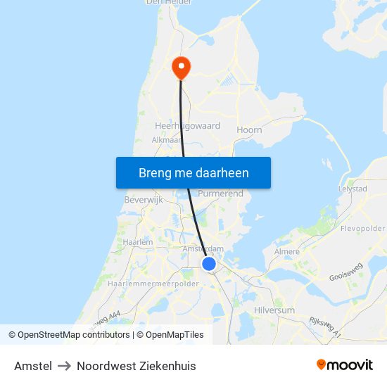 Amstel to Noordwest Ziekenhuis map