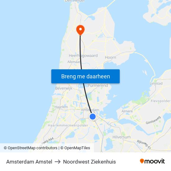 Amsterdam Amstel to Noordwest Ziekenhuis map