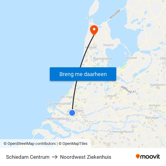 Schiedam Centrum to Noordwest Ziekenhuis map