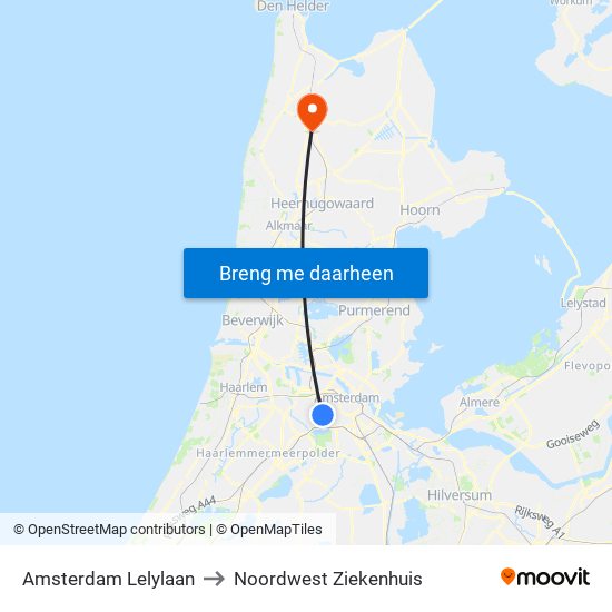 Amsterdam Lelylaan to Noordwest Ziekenhuis map