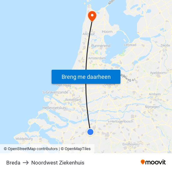 Breda to Noordwest Ziekenhuis map