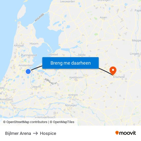 Bijlmer Arena to Hospice map