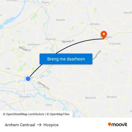 Arnhem Centraal to Hospice map