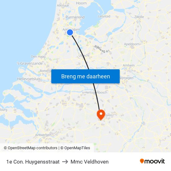 1e Con. Huygensstraat to Mmc Veldhoven map