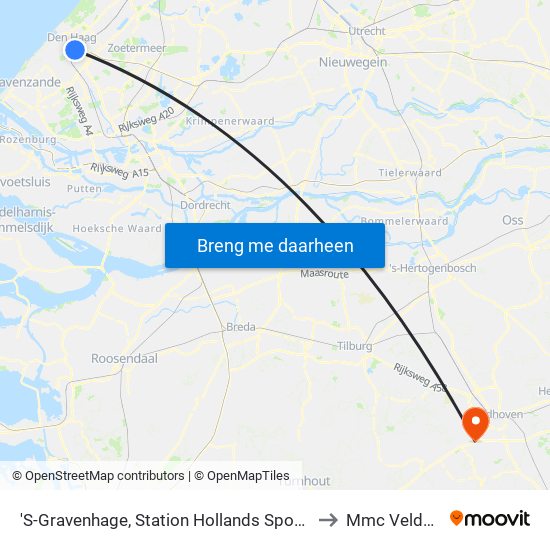 'S-Gravenhage, Station Hollands Spoor (Perron A) to Mmc Veldhoven map