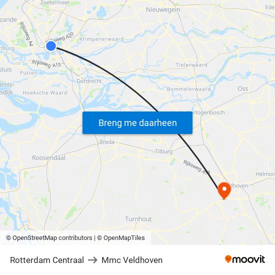 Rotterdam Centraal to Mmc Veldhoven map