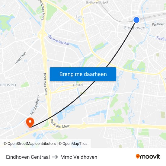 Eindhoven Centraal to Mmc Veldhoven map