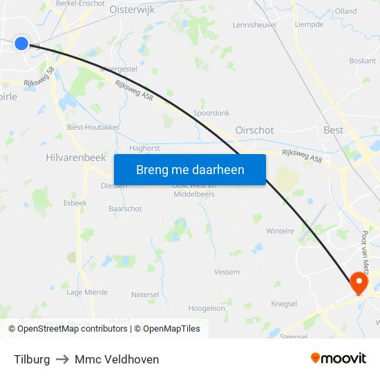 Tilburg to Mmc Veldhoven map