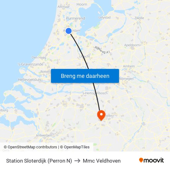 Station Sloterdijk (Perron N) to Mmc Veldhoven map