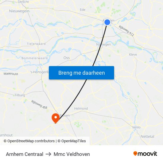 Arnhem Centraal to Mmc Veldhoven map